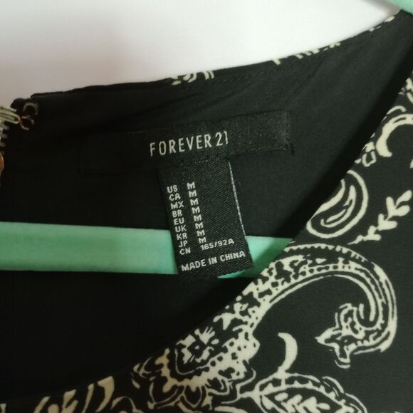 Forever 21 Paisley Sleeveless Mini Shift Tank Dress Lined Black/Tan Flowy Med - Picture 7 of 10